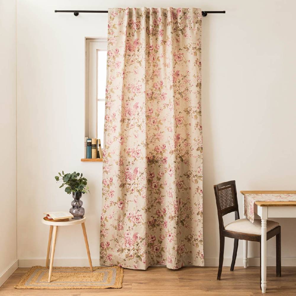 Schöner Leben Vorhang mit Smok-Schlaufenband Classic Painted Rose Rosen Leinenlook natur rosa in 245cm oder Wunschlänge von SCHÖNER LEBEN Letzte 3 Tage