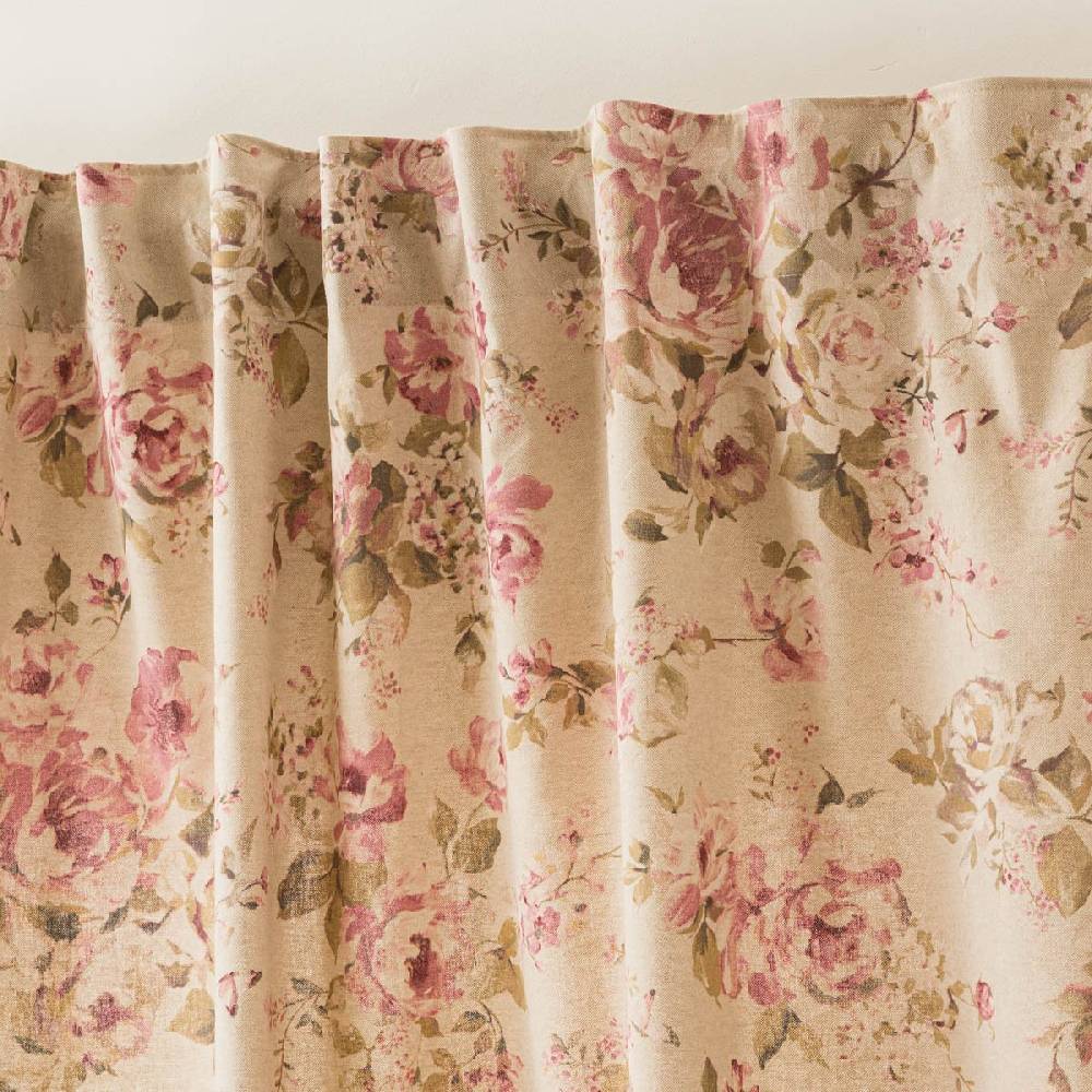Schöner Leben Vorhang mit Smok-Schlaufenband Classic Painted Rose Rosen Leinenlook natur rosa in 245cm oder Wunschlänge von SCHÖNER LEBEN Letzte 3 Tage