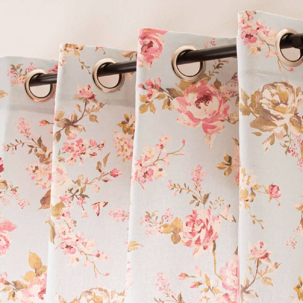 Schöner Leben Vorhang mit Ösen Classic Painted Rose Rosen hellblau rosa in 245cm oder Wunschlänge von SCHÖNER LEBEN JETZT KAUFEN