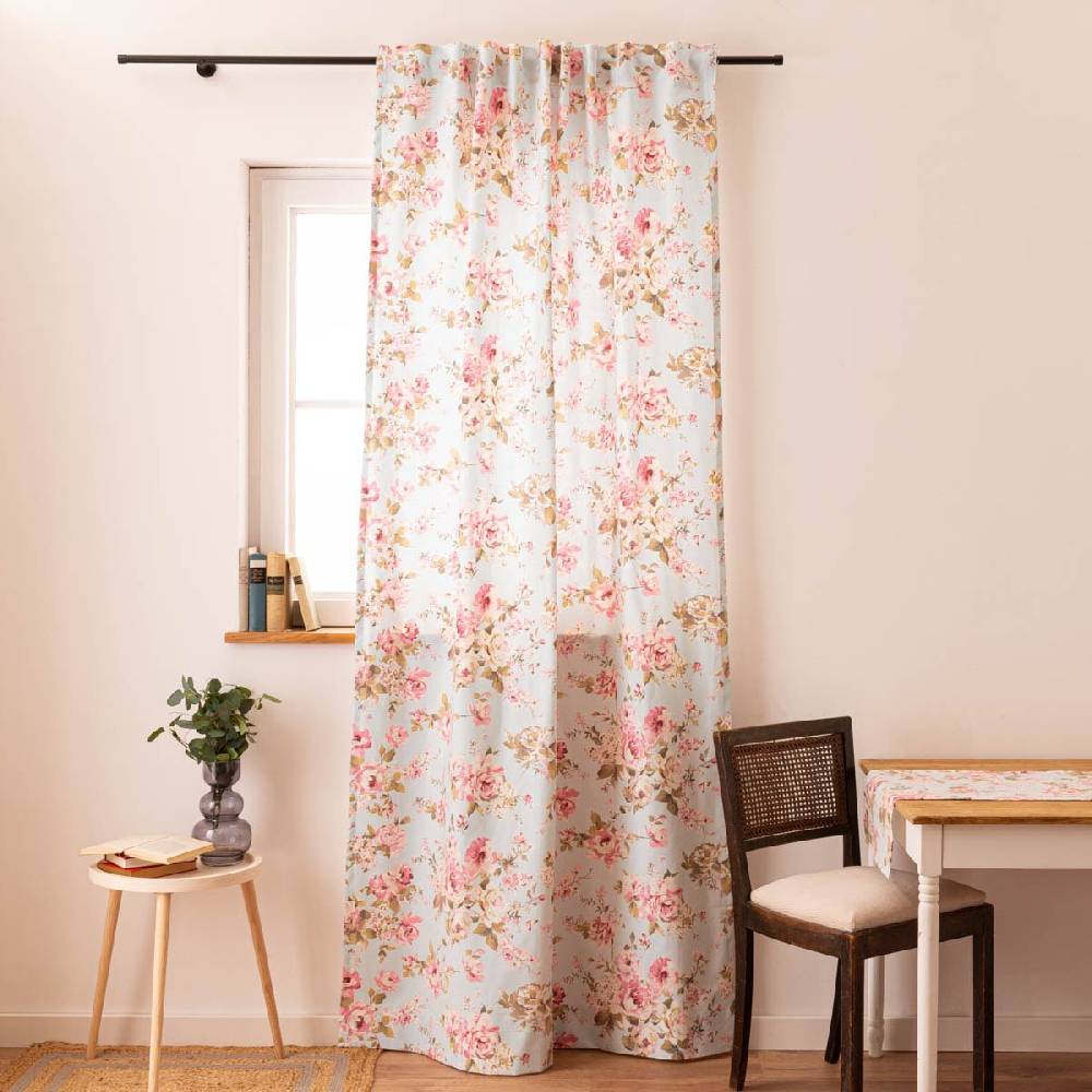 Schöner Leben Vorhang mit Smok-Schlaufenband Classic Painted Rose Rosen hellblau rosa in 245cm oder Wunschlänge von SCHÖNER LEBEN Neueste Stile