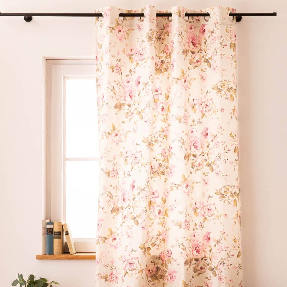 Schöner Leben Vorhang mit Ösen Classic Painted Rose Rosen ecru rosa in 245cm oder Wunschlänge von SCHÖNER LEBEN