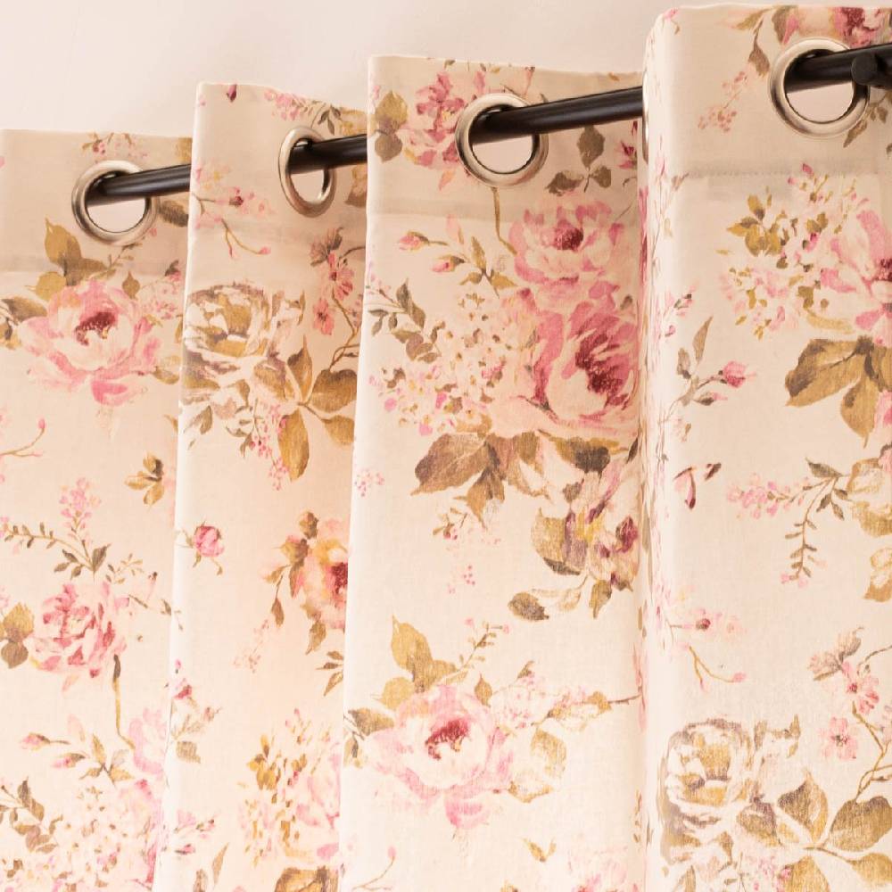 Schöner Leben Vorhang mit Ösen Classic Painted Rose Rosen ecru rosa in 245cm oder Wunschlänge von SCHÖNER LEBEN Letzte 2 Tage