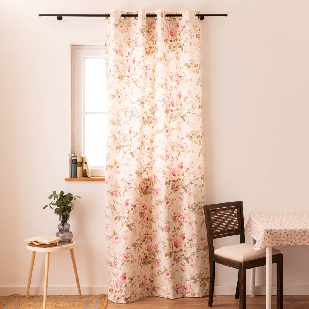 Schöner Leben Vorhang mit Ösen Classic Painted Rose Rosen ecru rosa in 245cm oder Wunschlänge von SCHÖNER LEBEN Letzte 2 Tage
