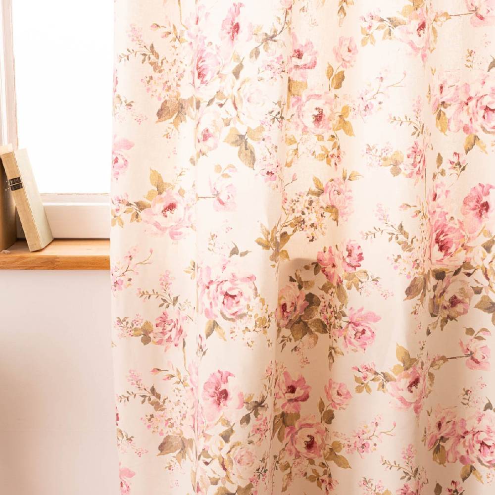 Schöner Leben Vorhang mit Ösen Classic Painted Rose Rosen ecru rosa in 245cm oder Wunschlänge von SCHÖNER LEBEN Letzte 2 Tage