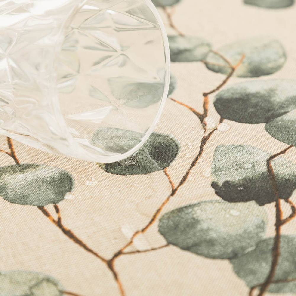 Schöner Leben Tischdecke abwaschbar Eucalyptus Leaves Leinenoptik natur grün div. Größen oder Wunschmaß von SCHÖNER LEBEN Riesige Rabatte