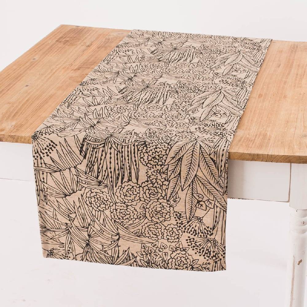 Schöner Leben Tischläufer Orphee Botanics Leinenlook natur schwarz 40x160cm von SCHÖNER LEBEN