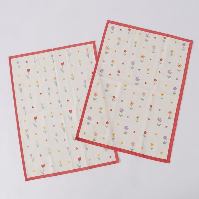 Schöner Leben Geschirrtuch 2er Set mit Blumen aus Baumwolle weiß rot bunt 50x70cm