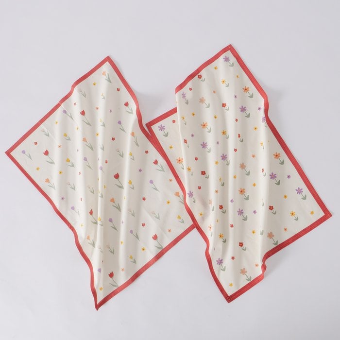 Schöner Leben Geschirrtuch 2er Set mit Blumen aus Baumwolle weiß rot bunt 50x70cm Große Rabatte