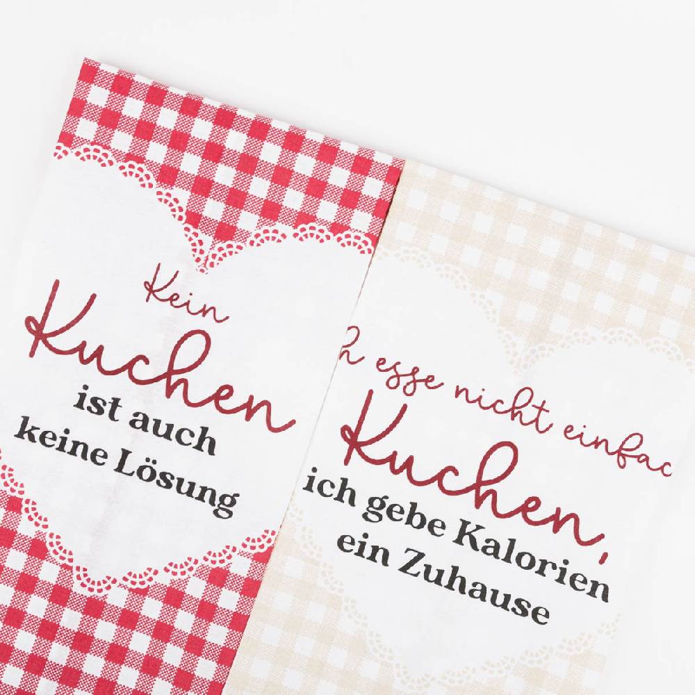 Schöner Leben Geschirrtuch 2er Set Kuchen aus Baumwolle beige-weiß und rot-weiß 50x70cm