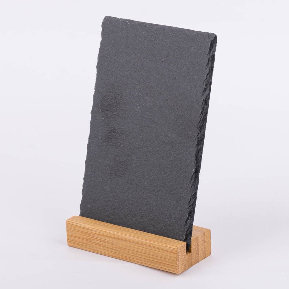 Schöner Leben Kleine Schiefertafel auf Sockel aus Bambus schwarz natur 15x9,5cm