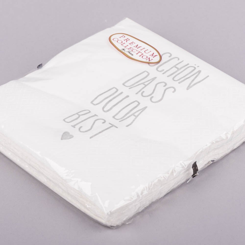 Schöner Leben Servietten Schön dass du da bist weiß grau 33x33cm 3lagig 20 Stück Tiefpreis