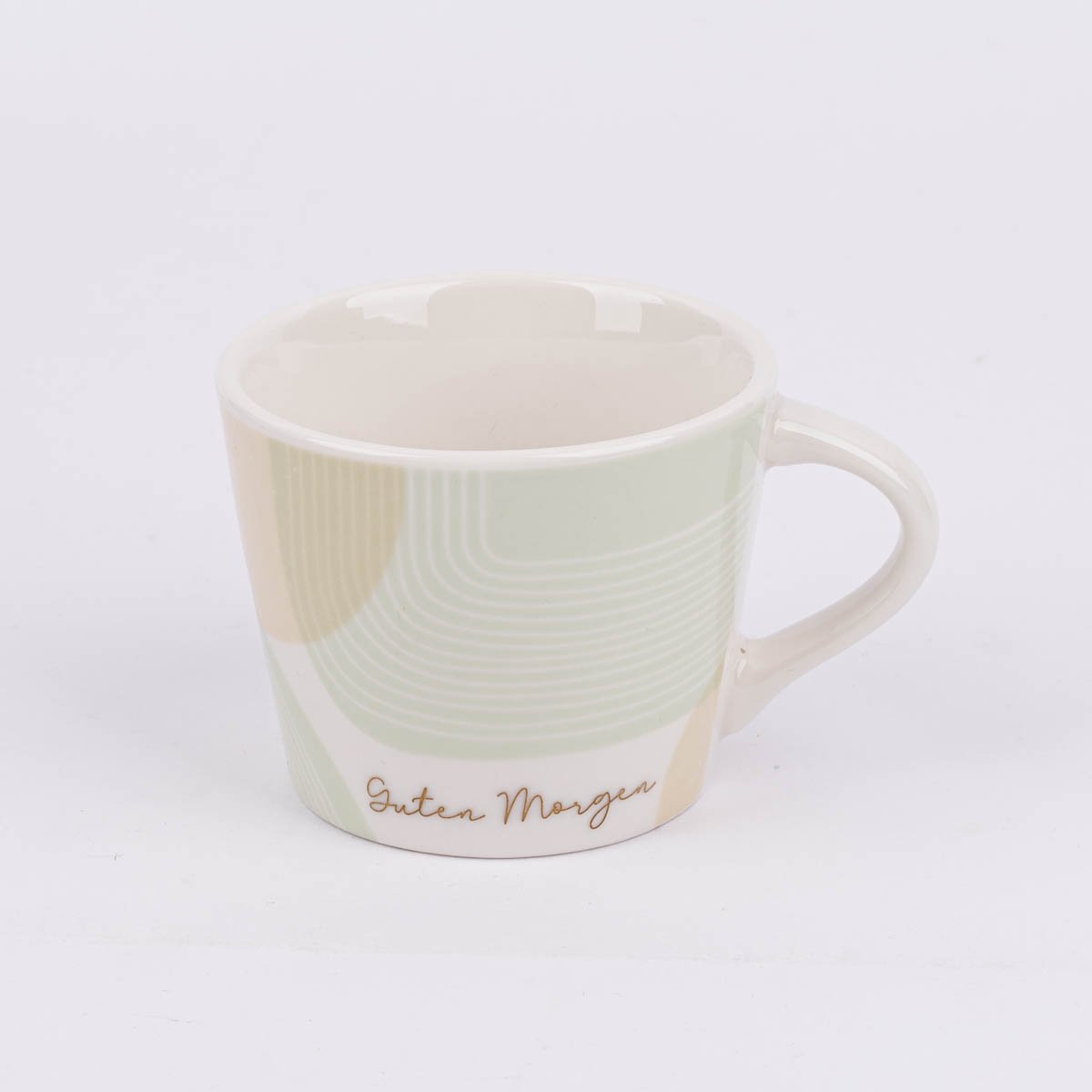 Schöner Leben Espresso Tasse aus Porzellan Guten Morgen grafisch pastell weiß mint beige gold 50ml von der Schreibkram Manufaktur