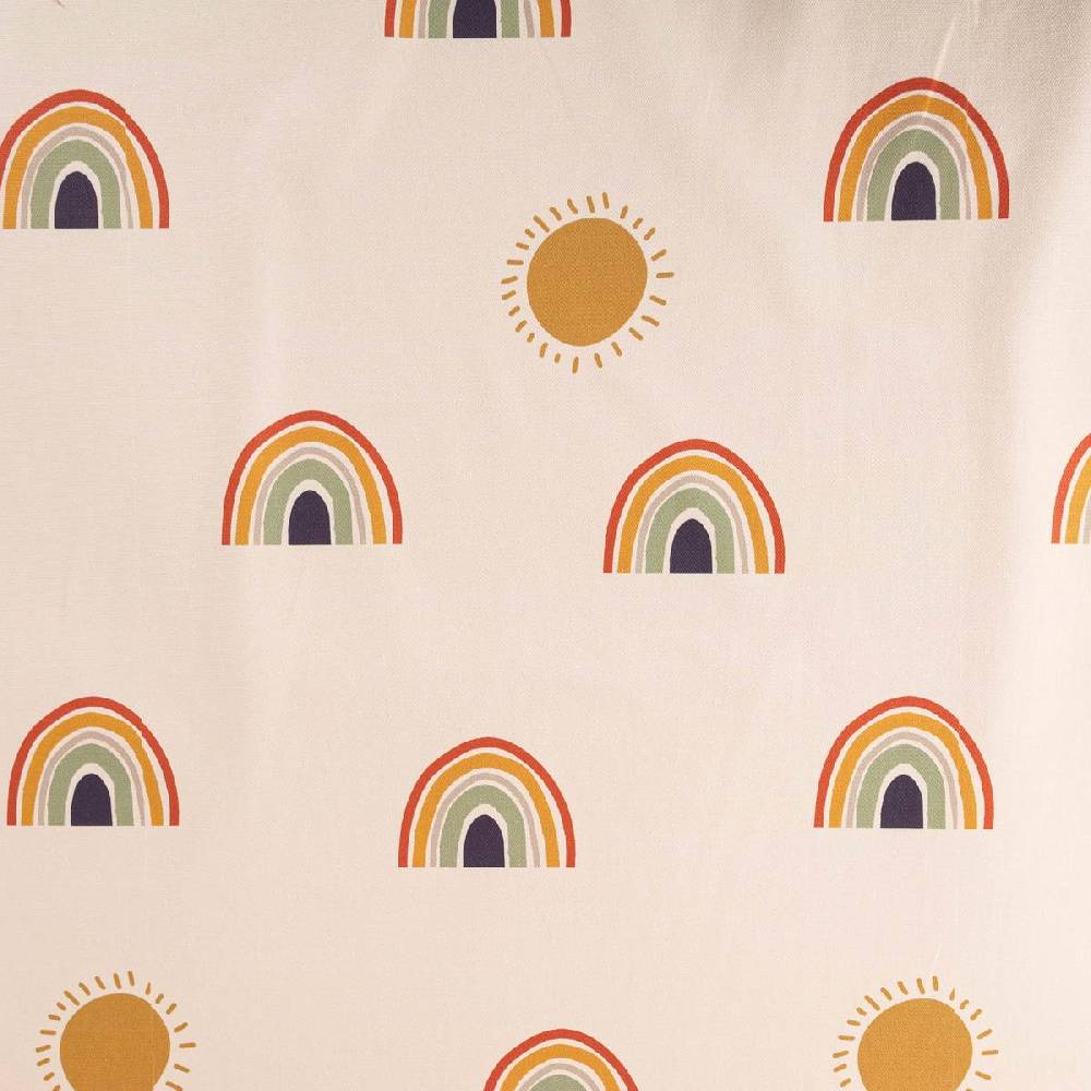 Schöner Leben Baumwollstoff Dekostoff Halbpanama Digitaldruck Regenbogen und Sonnen beige bunt 1,40m Breite zollfrei