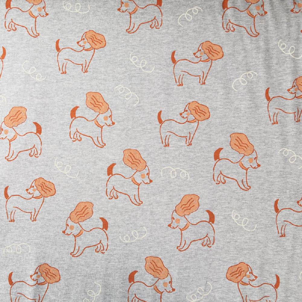 Schöner Leben Sweatstoff Meterware Melange kuschelweich Hunde hellgrau braun 1,4m Breite Rabatte dieses Monats