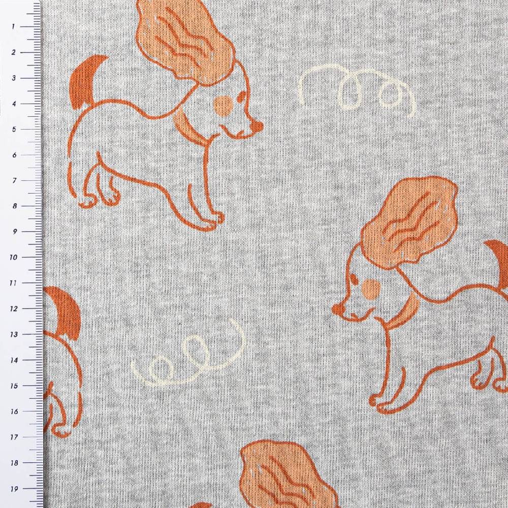 Schöner Leben Sweatstoff Meterware Melange kuschelweich Hunde hellgrau braun 1,4m Breite Rabatte dieses Monats