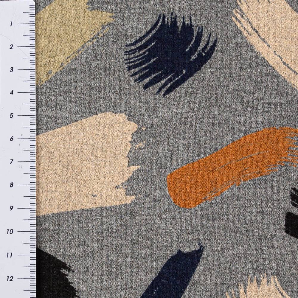 Schöner Leben Sweatstoff Meterware Soft Sweat Melange Pinselstriche grau beige blau grün orange 1,48m Breite Outlet