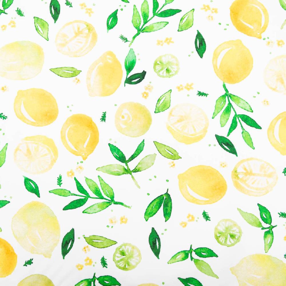 Schöner Leben Baumwollstoff Popeline Fine Poplin Digitaldruck LEMON Zitronen weiß gelb 1,45m Breite Auslauf