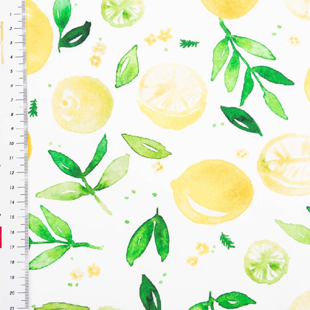 Schöner Leben Baumwollstoff Popeline Fine Poplin Digitaldruck LEMON Zitronen weiß gelb 1,45m Breite Auslauf