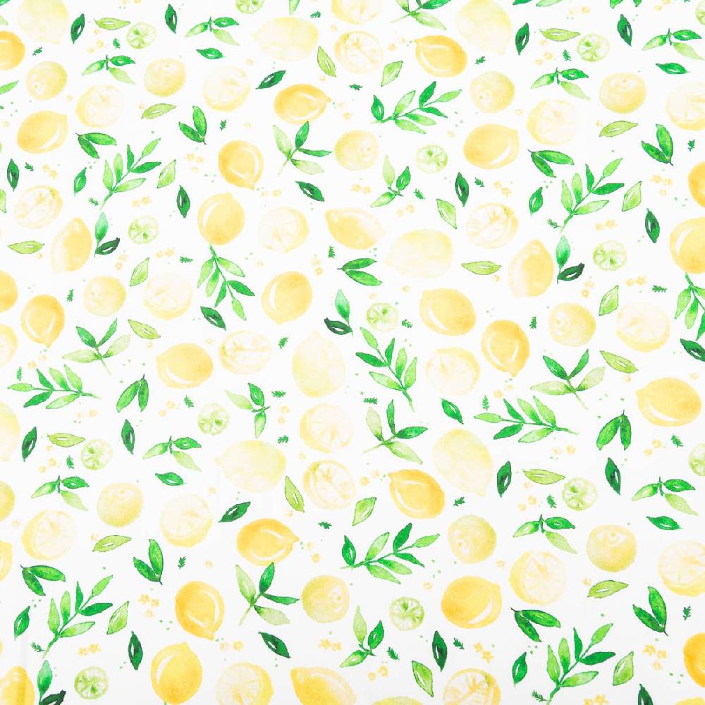 Schöner Leben Baumwollstoff Popeline Fine Poplin Digitaldruck LEMON Mini Zitronen weiß gelb 1,45m Breite Verkauf