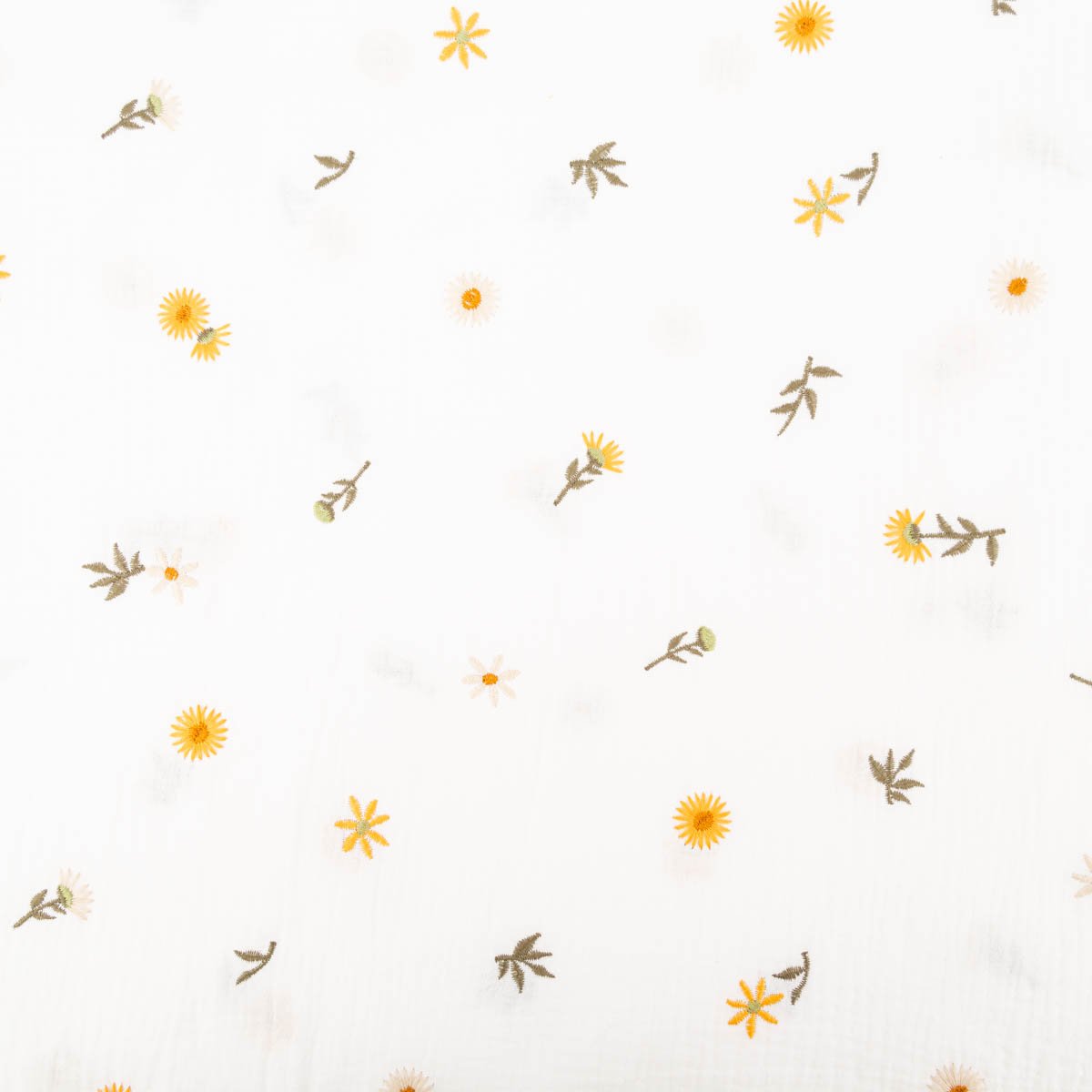 Schöner Leben Musselin Stoff SUNFLOWERS Stickerei Blümchen weiß gelb grün 1,35m Breite Angebote