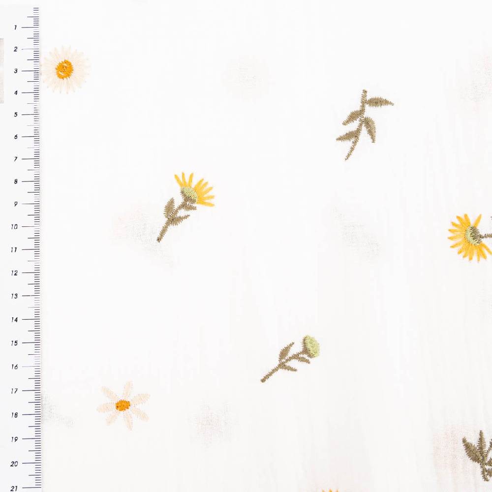 Schöner Leben Musselin Stoff SUNFLOWERS Stickerei Blümchen weiß gelb grün 1,35m Breite Angebote