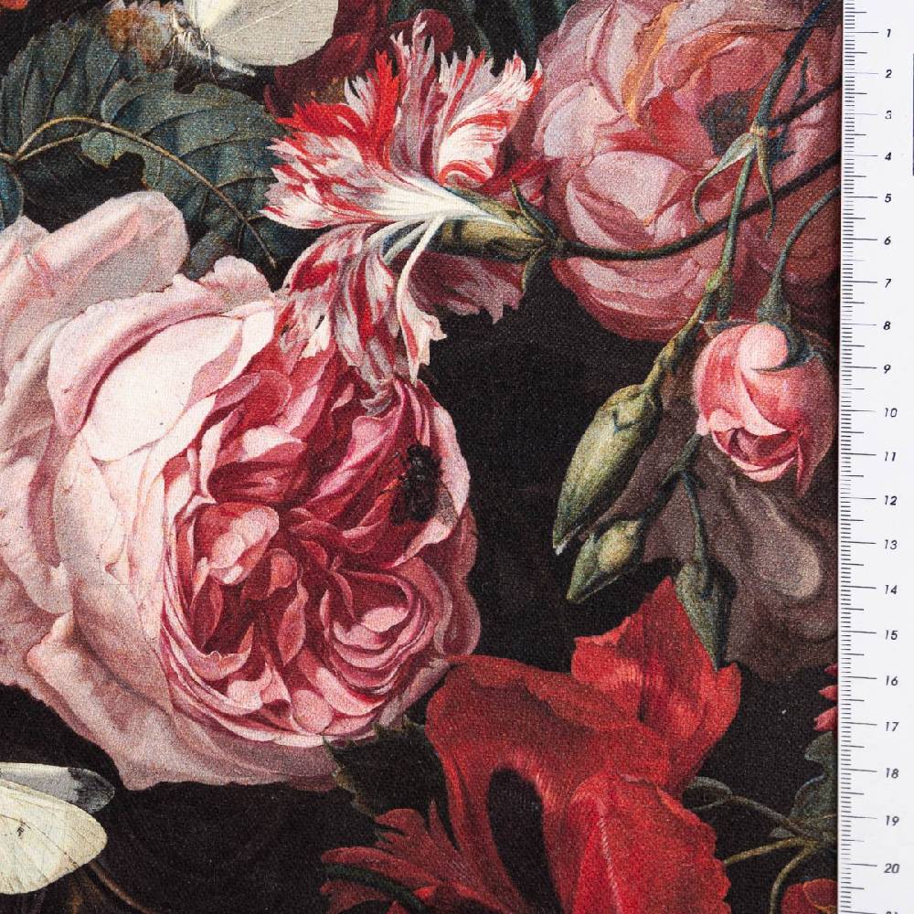 Schöner Leben Dekostoff Baumwollstoff Halbpanama Digitaldruck Painting Still Life Blumen Schmetterling 1,40m Breite Günstiger Verkauf