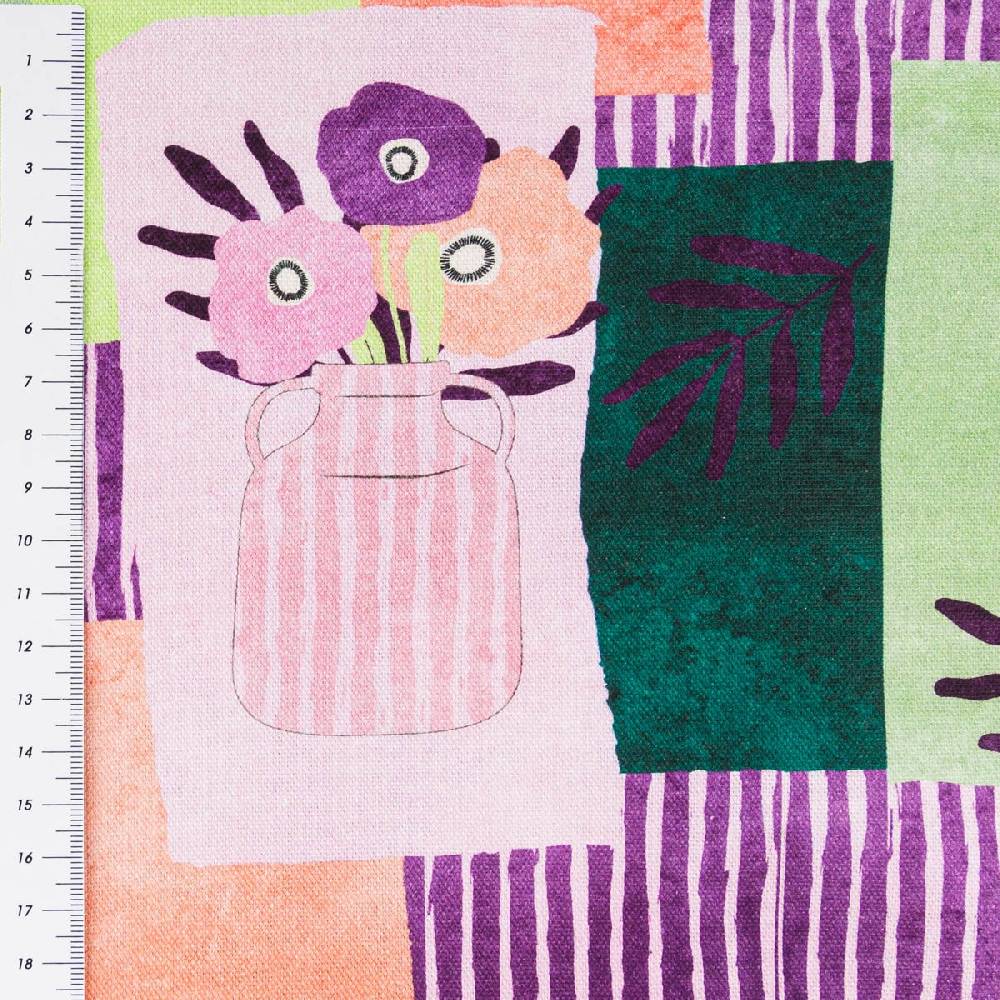 Schöner Leben Canvas Stoff Nerida Hansen Tossed Vases Pastel Pink rosa grün 1,40m Breite Limitierter Zeitrabatt