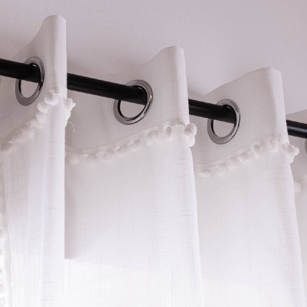 Schöner Leben Ösenvorhang Natural Charme Freundin Home Collection transparente Leinenstruktur Bommelborte wollweiß 140cmx255cm