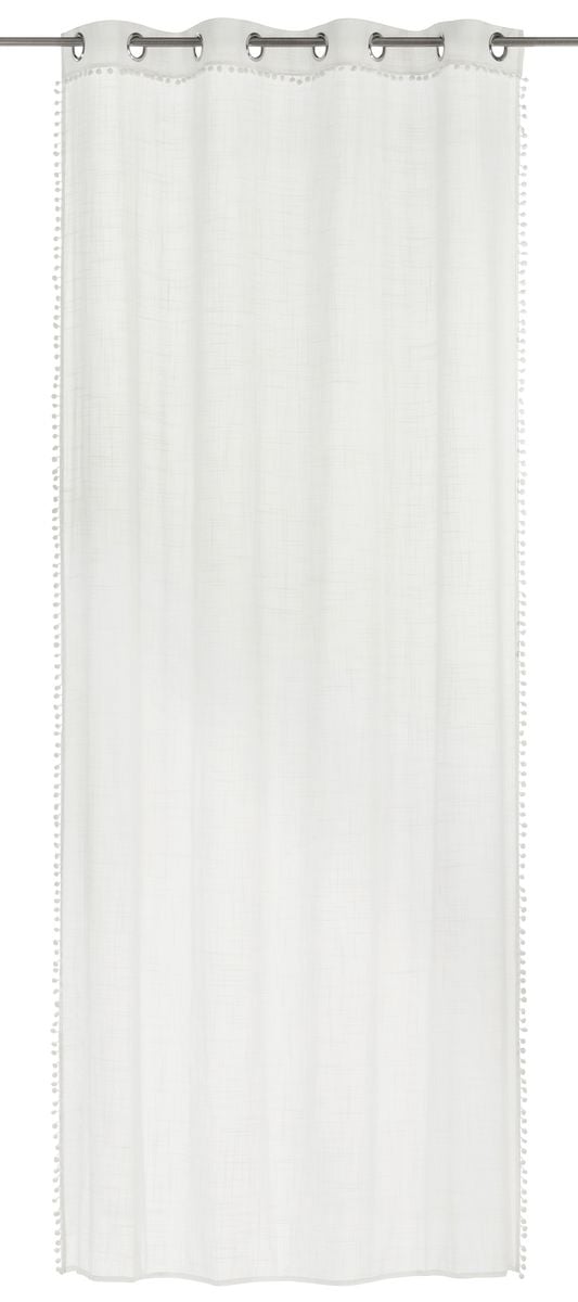 Schöner Leben Ösenvorhang Natural Charme Freundin Home Collection transparente Leinenstruktur Bommelborte wollweiß 140cmx255cm Muttertagsangebot