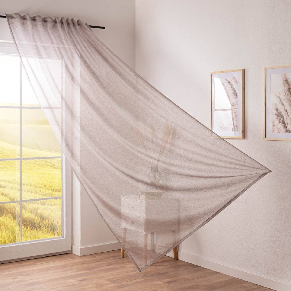 Schöner Leben Gardine My Style mit verdeckten Schlaufen transparent uni Leinenstruktur braun 140cmx255cm Vatertagsangebot