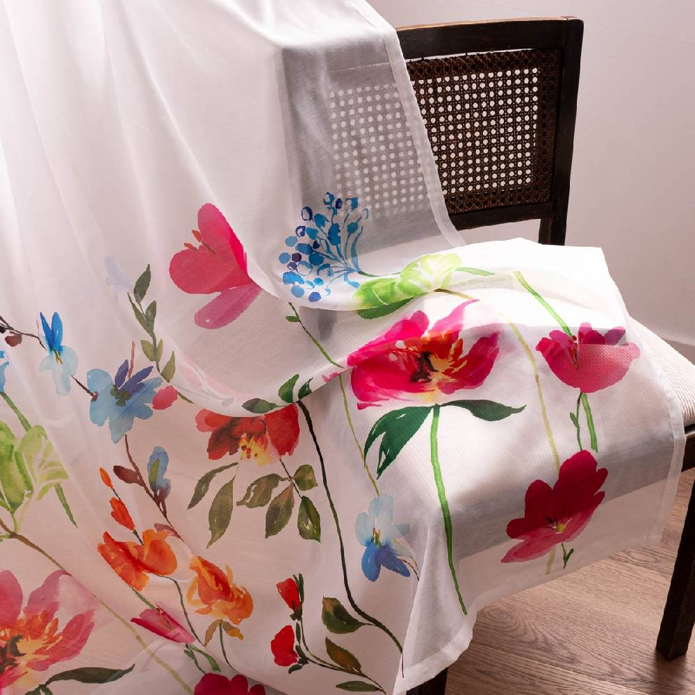 Schöner Leben Ösenvorhang Summer Breeze Freundin Home Collection Batist Blumensockel wollweiß bunt 140cmx255cm Neueste Mode