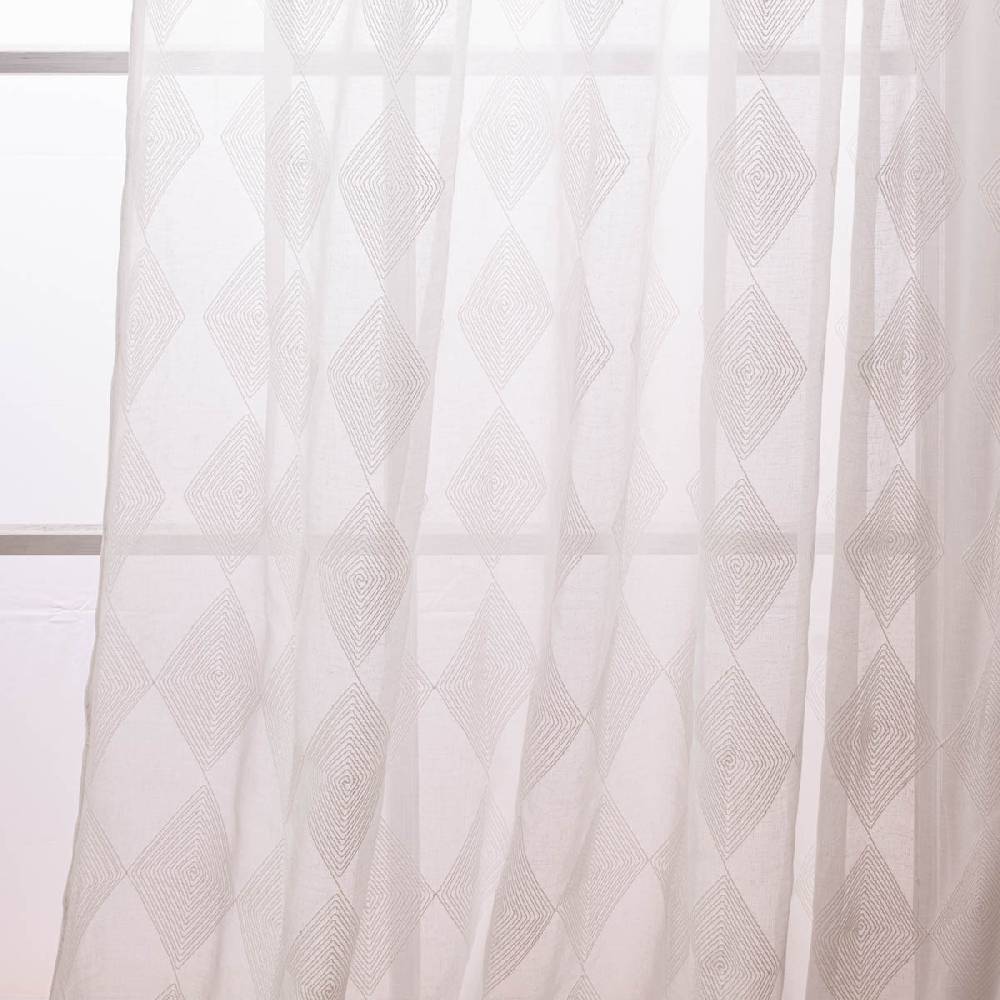 Schöner Leben Rasch Textil Gardinenstoff Stickerei Leinenoptik Karma Rauten weiß 300cm JETZT KAUFEN