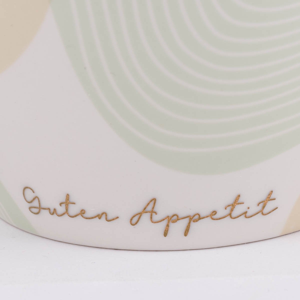 Schöner Leben Müslischale aus Porzellan Guten Appetit grafisch pastell weiß mint beige gold 14x9cm von der Schreibkram Manufaktur Nur noch ein Tag übrig