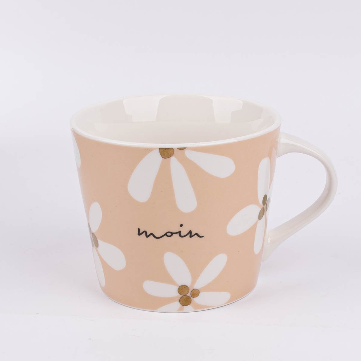 Schöner Leben Tasse Goldtasse aus Porzellan Moin Blumenmuster orange weiß schwarz gold 420ml von Schreibkram Manufaktur 50% Rabatt mit kostenlosem Versand