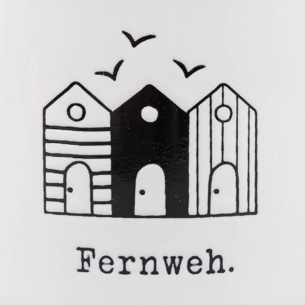 Schöner Leben Tasse Vintage aus Keramik in Emaille-Optik Maritim Fernweh weiß schwarz 400ml von Grafik Werkstatt Begrenzt auf 3 Tage