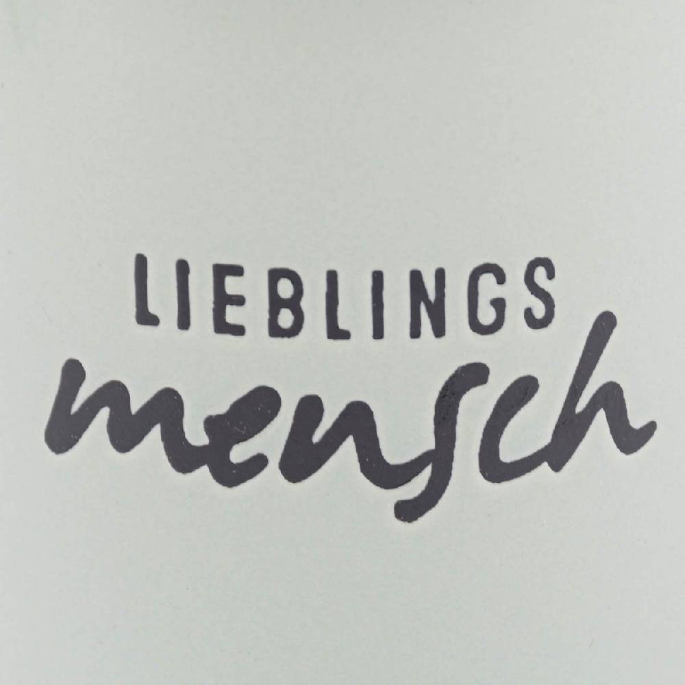 Schöner Leben Tasse Vintage aus Keramik in Emaille-Optik Lieblingsmensch hellgrün schwarz 400ml von Grafik Werkstatt Speichern exportieren
