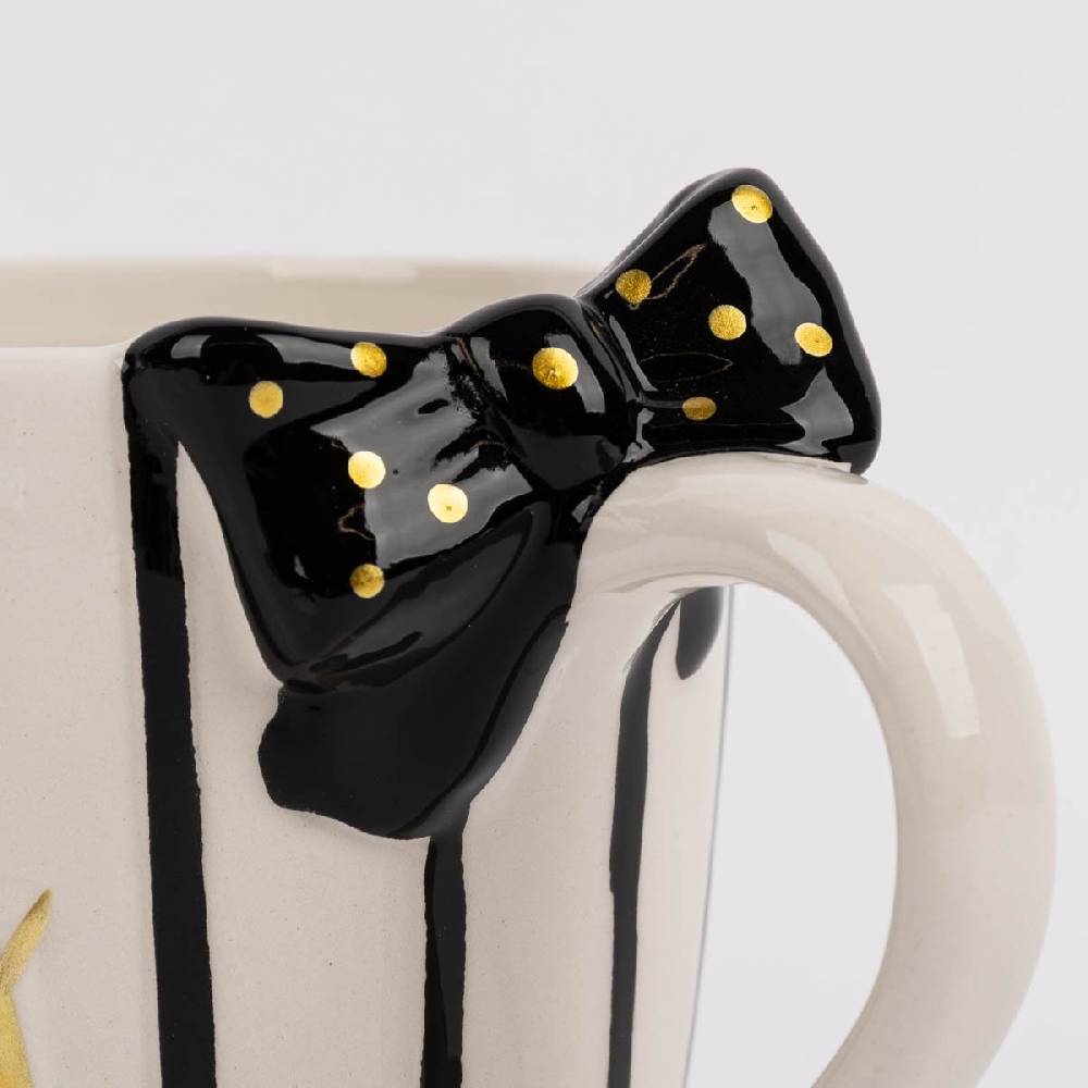 Schöner Leben Tasse Porzellan Kaninchen Streifen weiß schwarz gold 350ml von Clayre & Eef 2025