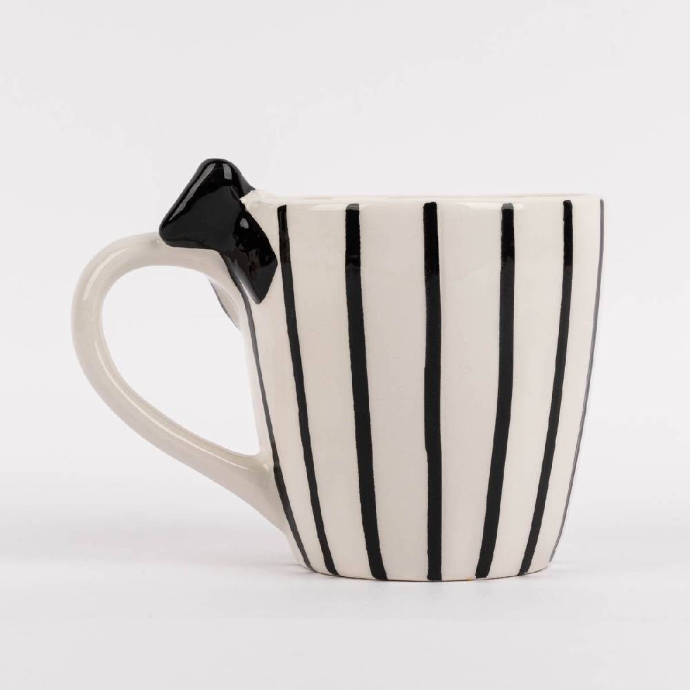 Schöner Leben Tasse Porzellan Kaninchen Streifen weiß schwarz gold 350ml von Clayre & Eef 2025