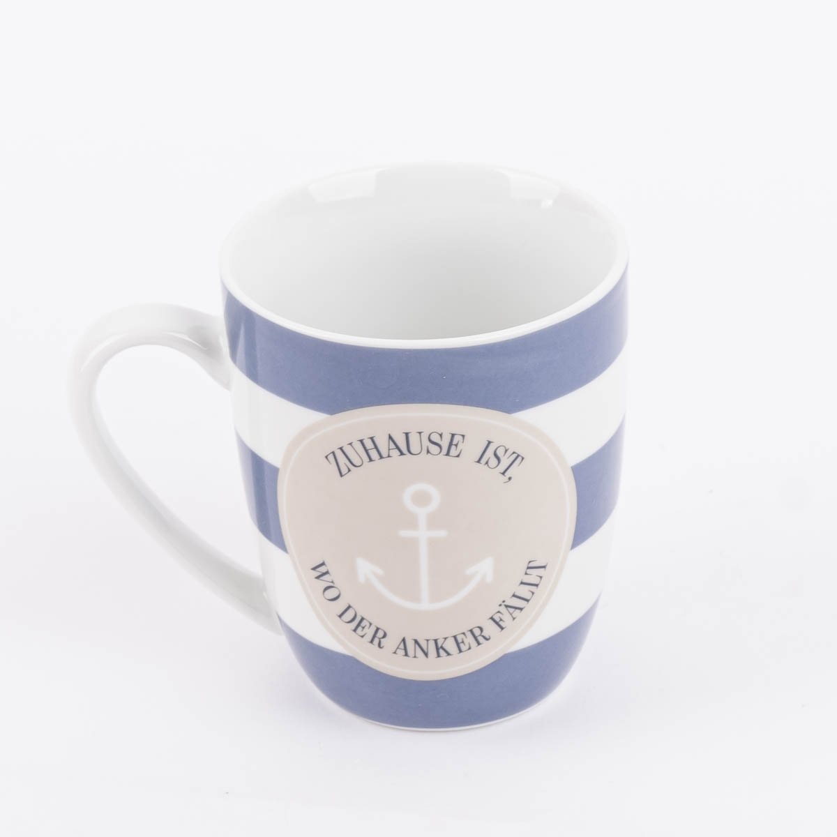 Schöner Leben Tasse aus Porzellan Zuhause ist wo der Anker fällt Streifen Anker blau weiß beige 250ml von La Vida Verkauf