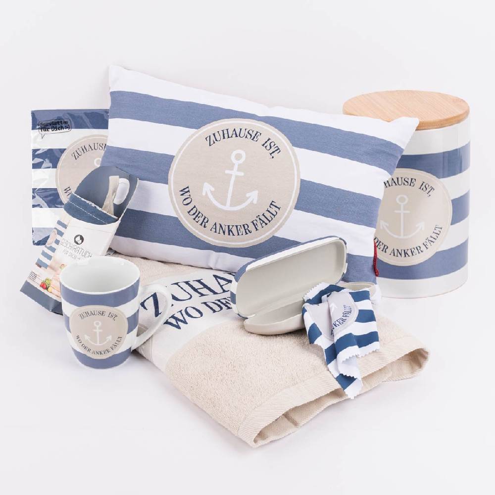 Schöner Leben Tasse aus Porzellan Zuhause ist wo der Anker fällt Streifen Anker blau weiß beige 250ml von La Vida Verkauf