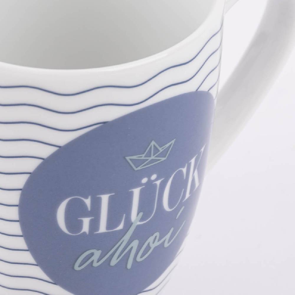 Schöner Leben Tasse aus Porzellan Glück ahoi Schiff Wellenlinien blau weiß 250ml von La Vida Angebote