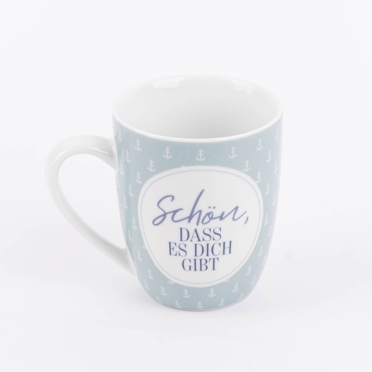 Schöner Leben Tasse aus Porzellan Schön dass es dich gibt kleiner Anker blau weiß 250ml von La Vida im Angebot