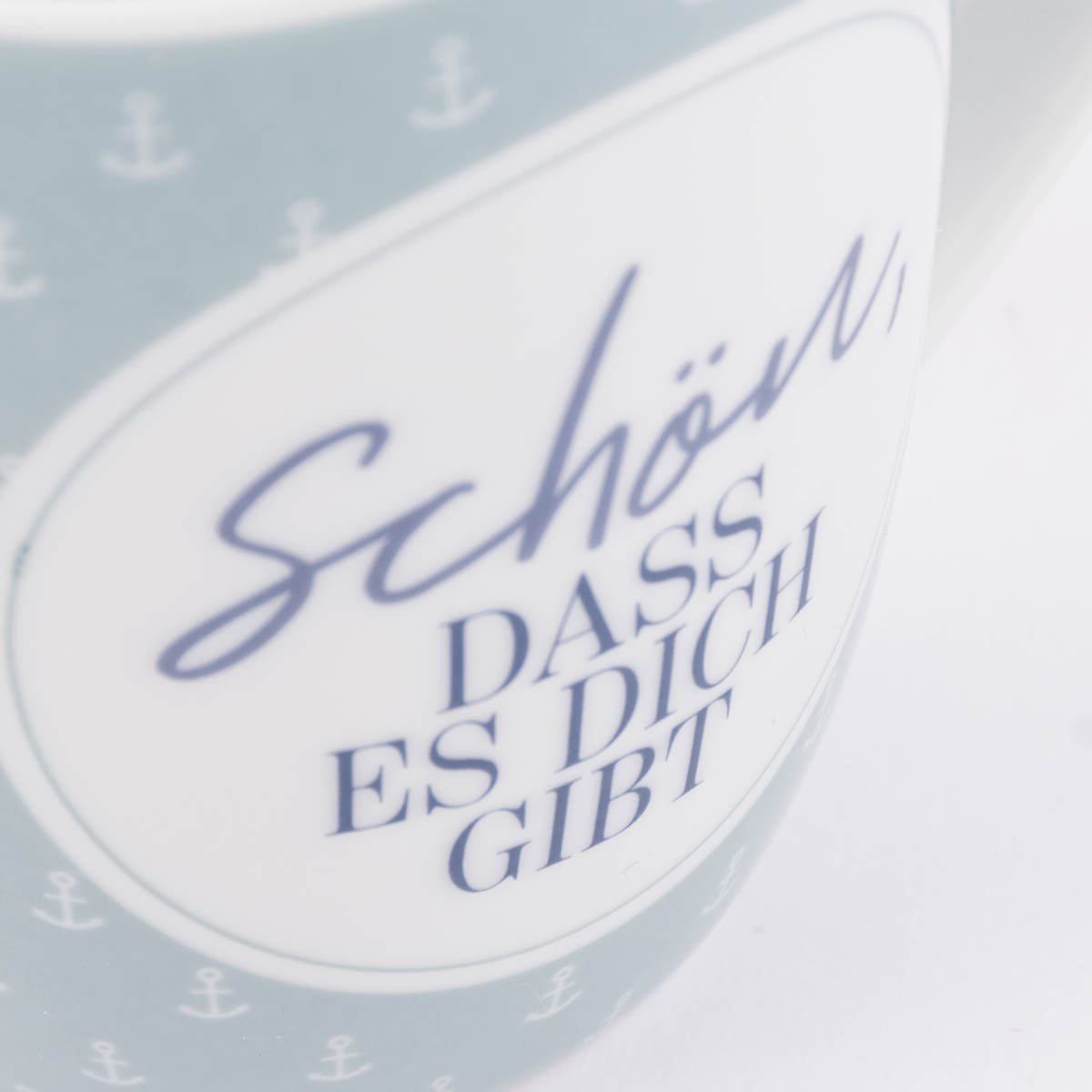 Schöner Leben Tasse aus Porzellan Schön dass es dich gibt kleiner Anker blau weiß 250ml von La Vida im Angebot