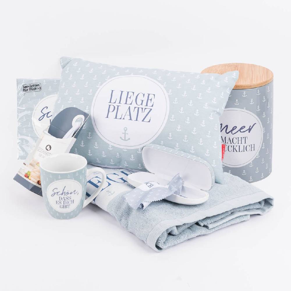 Schöner Leben Tasse aus Porzellan Schön dass es dich gibt kleiner Anker blau weiß 250ml von La Vida im Angebot