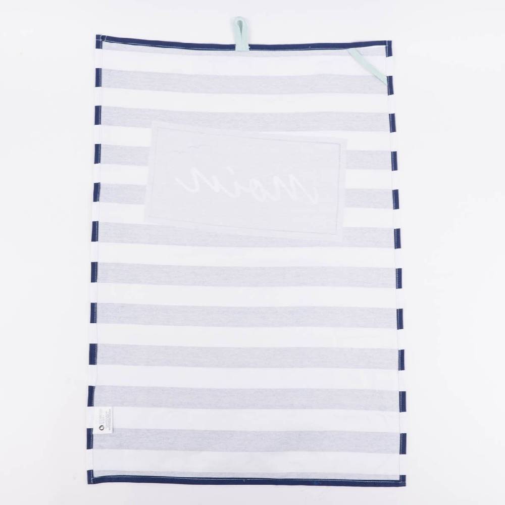 Schöner Leben Geschirrtuch aus Baumwolle Moin Streifen Möwen blau weiß 50x70cm von La Vida Fabrikverkauf