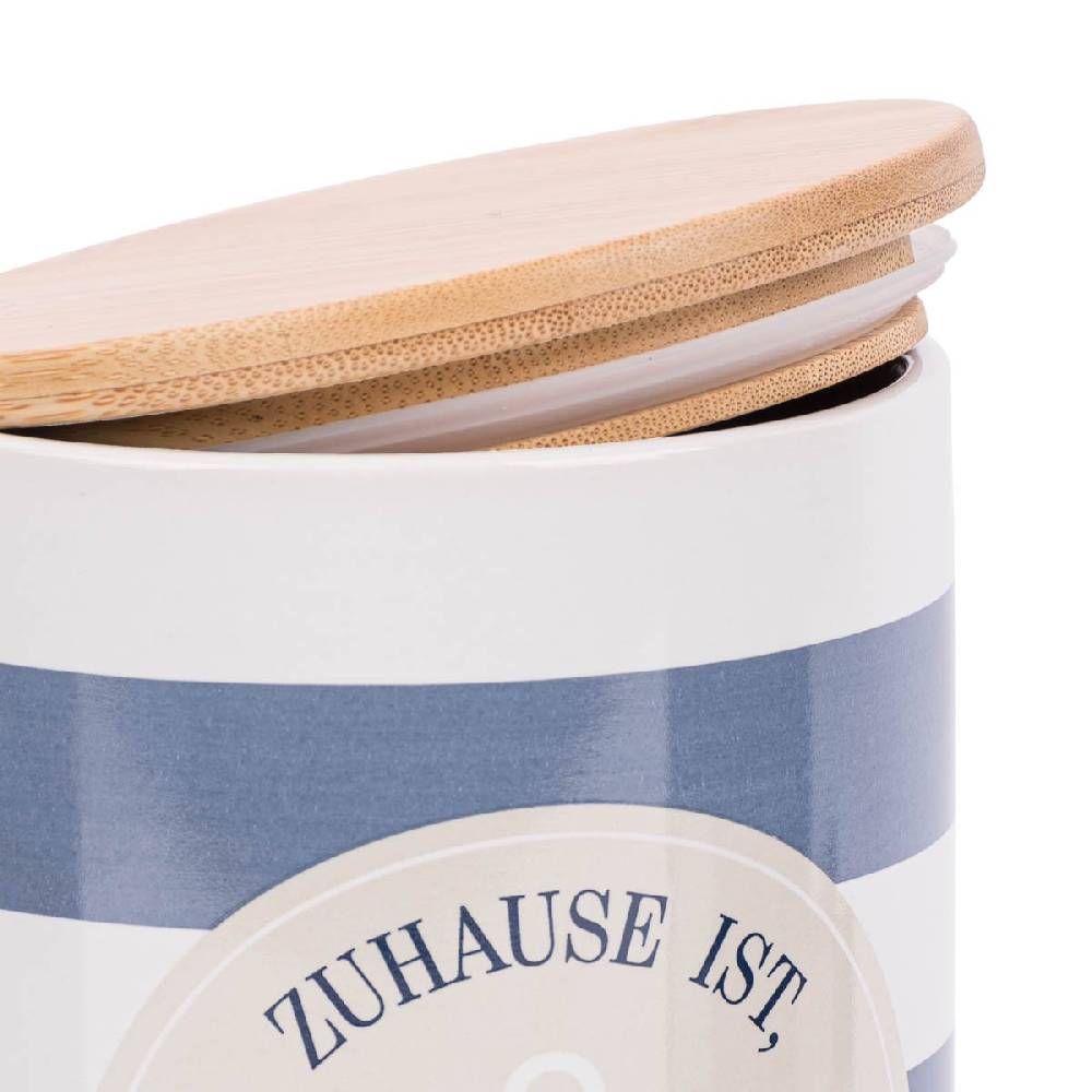 Schöner Leben Vorratsdose aus Porzellan mit Bambusdeckel Zuhause ist wo der Anker fällt Streifen Anker blau beige weiß 11x16cm von La Vida Blitzverkäufe