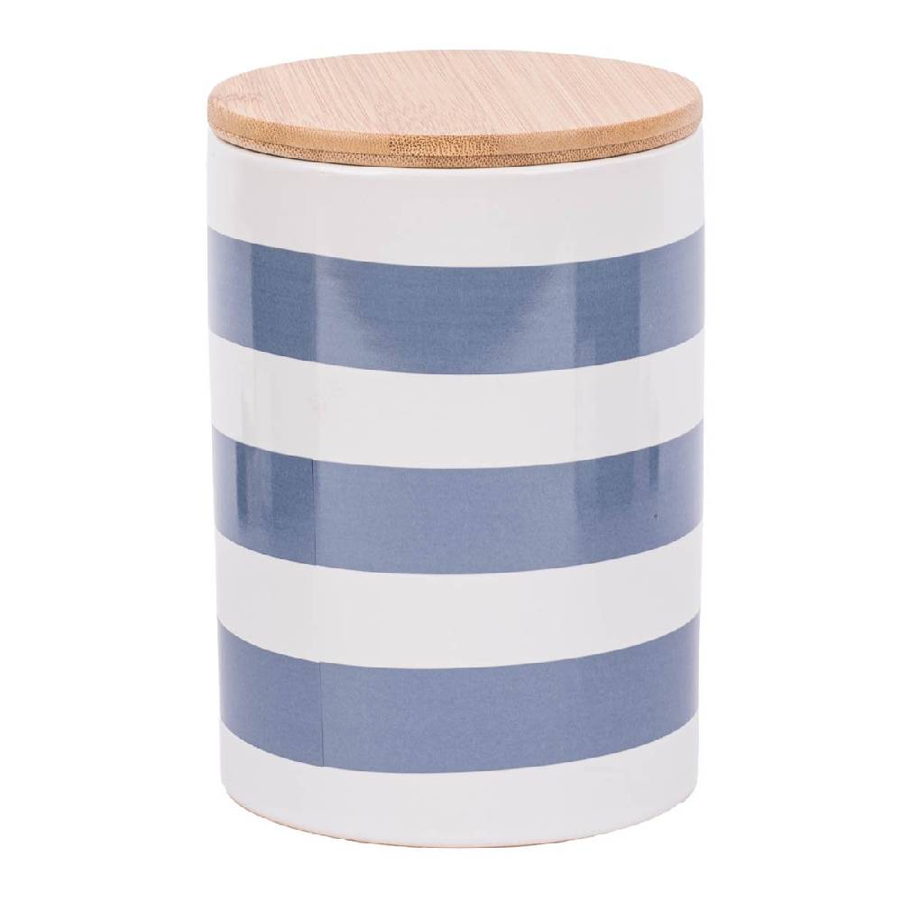 Schöner Leben Vorratsdose aus Porzellan mit Bambusdeckel Zuhause ist wo der Anker fällt Streifen Anker blau beige weiß 11x16cm von La Vida Blitzverkäufe