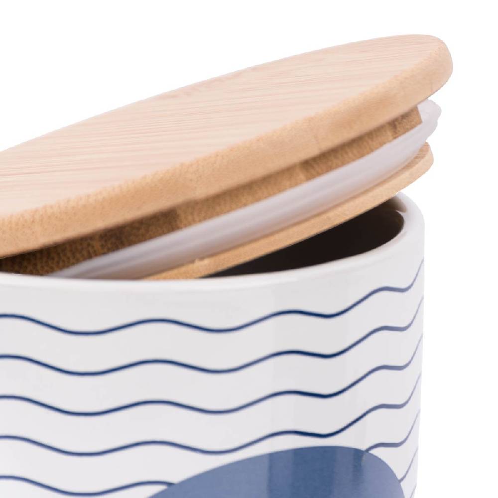 Schöner Leben Vorratsdose aus Porzellan mit Bambusdeckel Glück ahoi Schiff Wellenlinien blau weiß 11x16cm von La Vida Kostenloser Versand