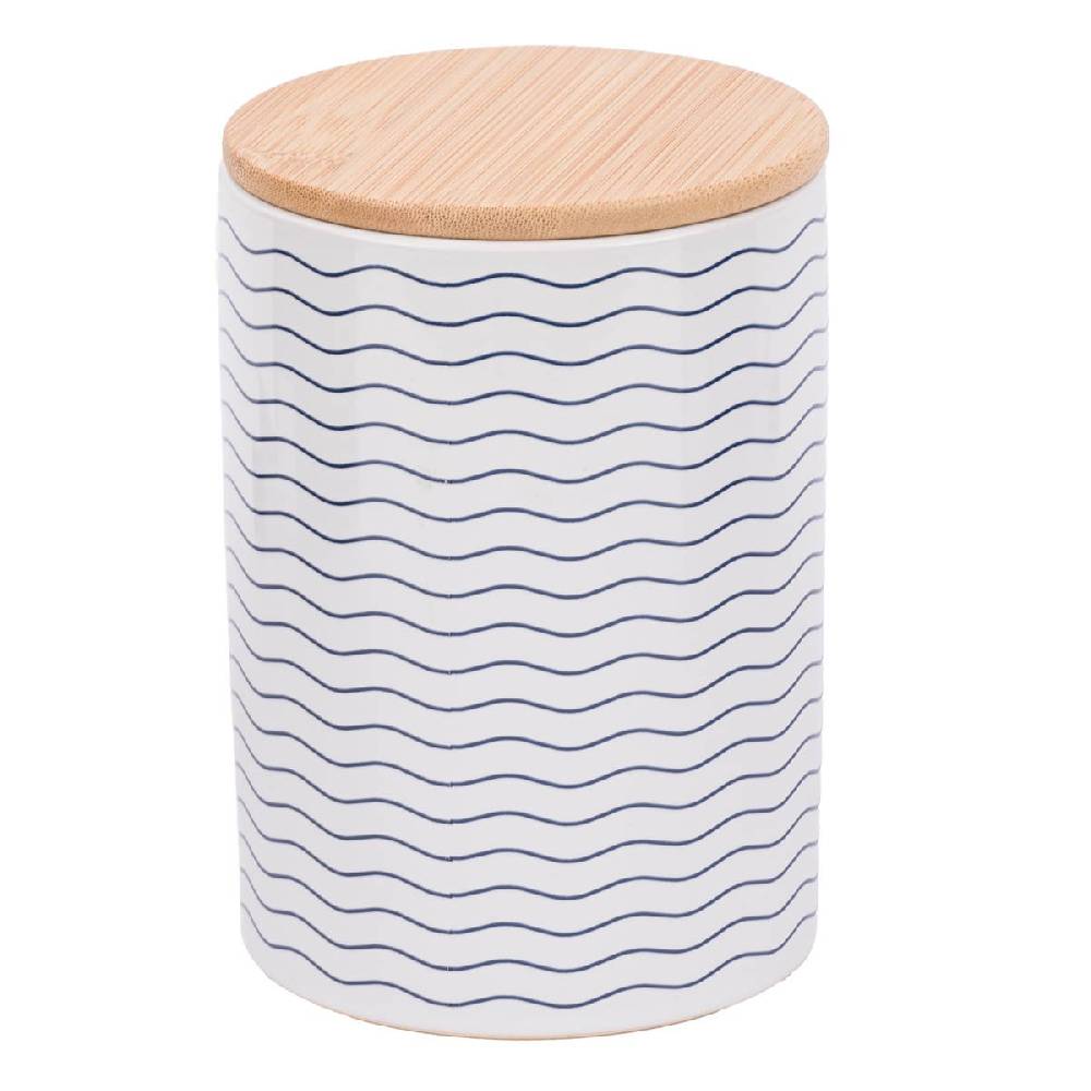 Schöner Leben Vorratsdose aus Porzellan mit Bambusdeckel Glück ahoi Schiff Wellenlinien blau weiß 11x16cm von La Vida Kostenloser Versand
