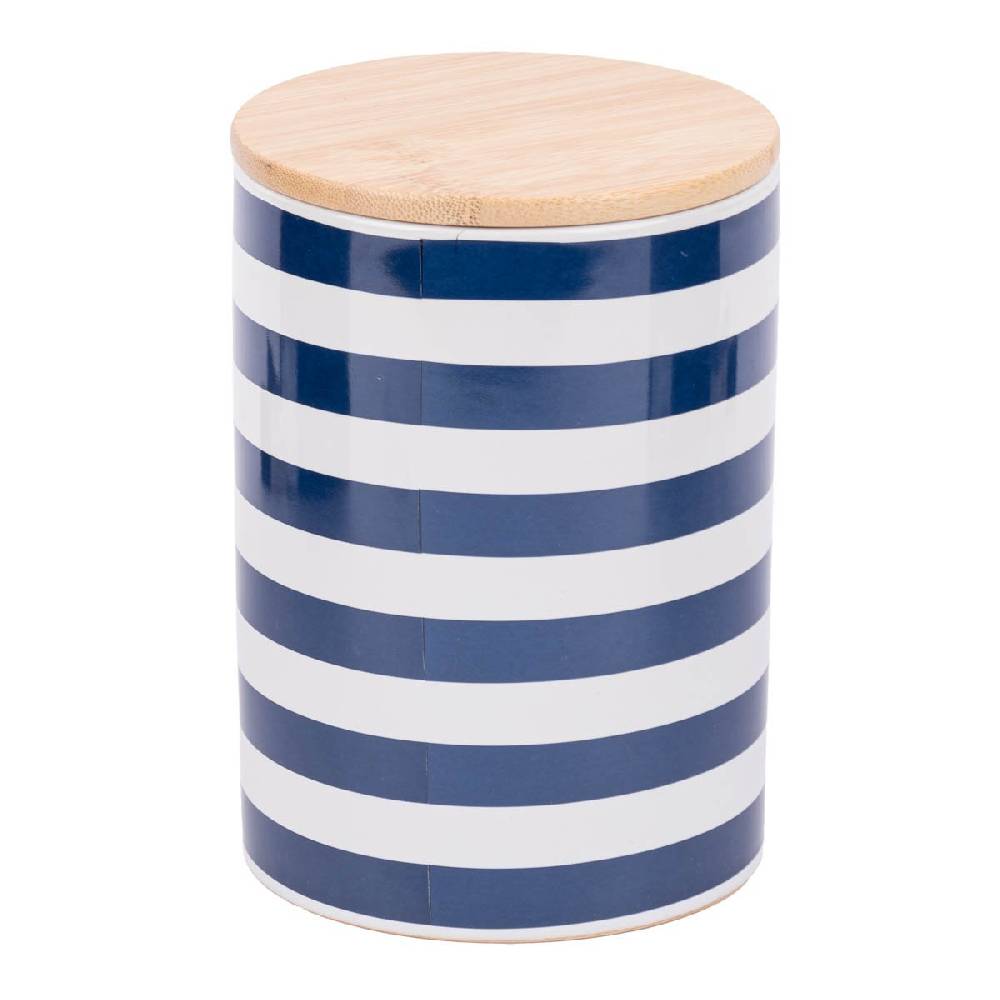Schöner Leben Vorratsdose aus Porzellan mit Bambusdeckel Moin Möwen Streifen blau weiß 11x16cm von La Vida Limitierter Zeitrabatt